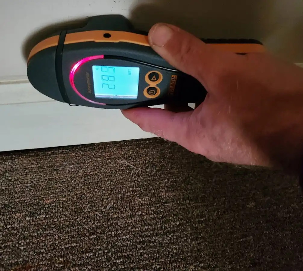 Moisture detection at baseboard during Storm Damage Restoration in Castle Shannon